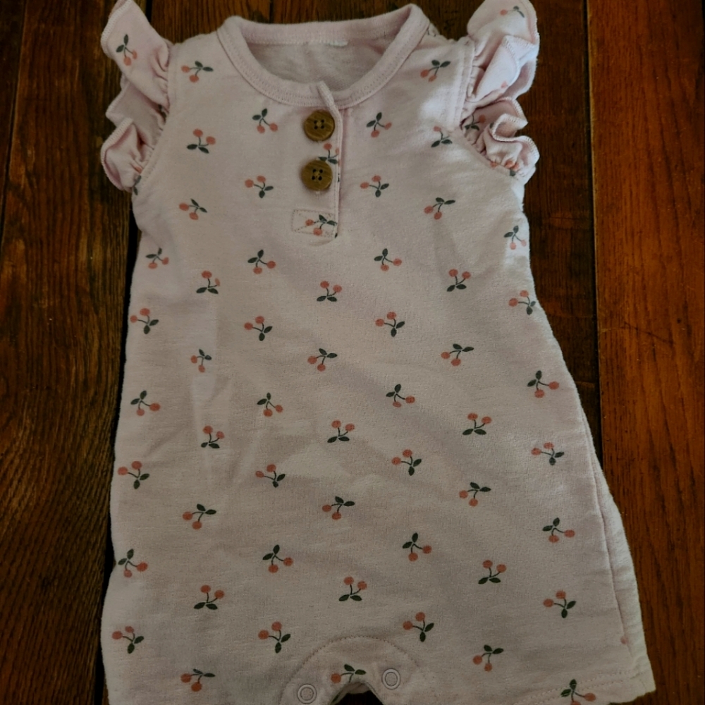 Floral Cherry Baby Romper with Ruffle Sleeves